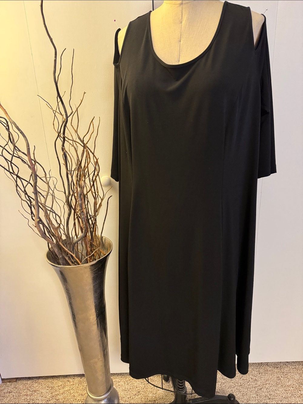 Susan Graver Black Cold-Shoulder Maxi Dress